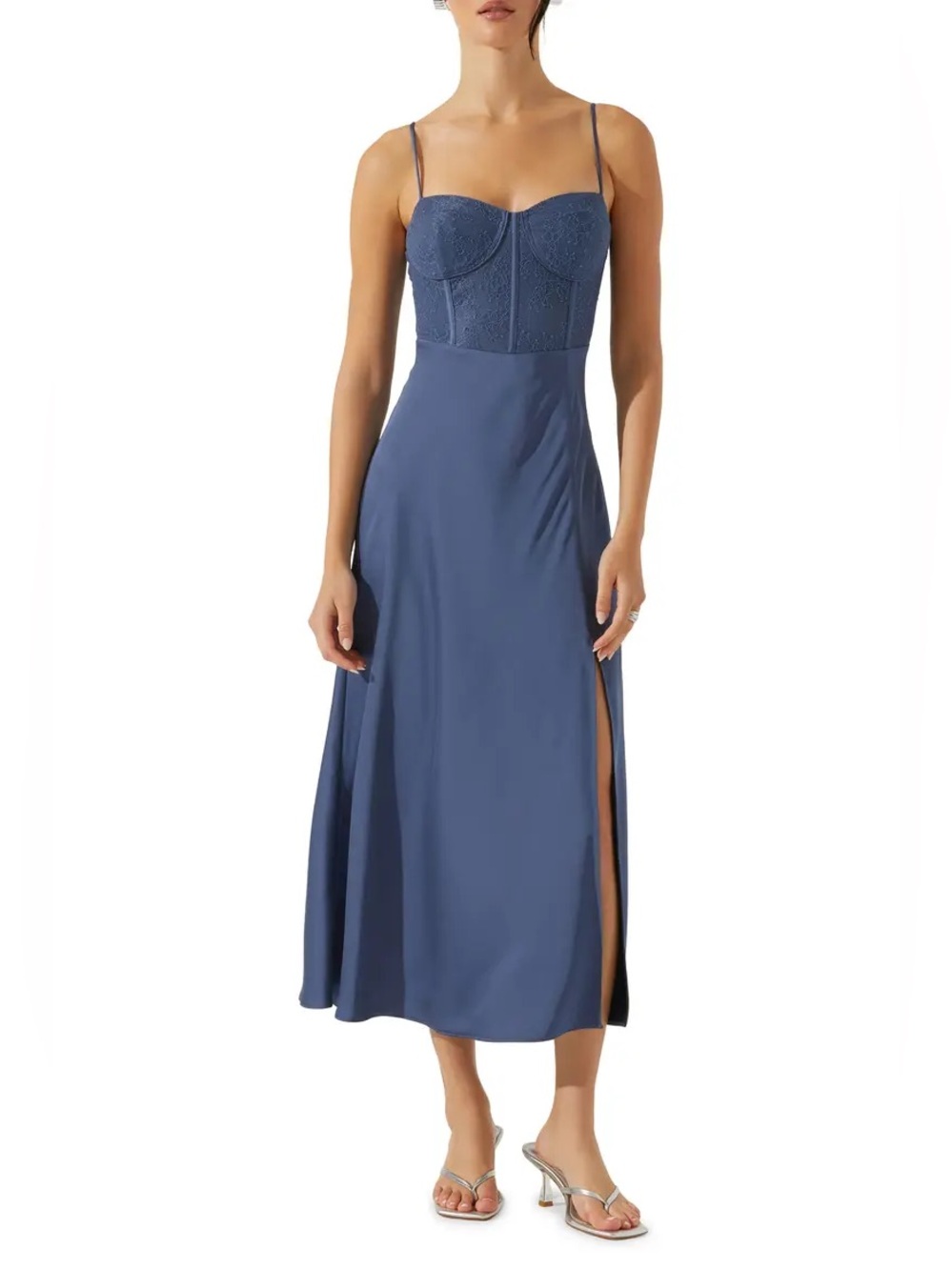 blue ASTR the Label Lace Bustier Sleeveless Midi Dress